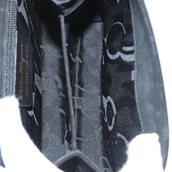 Salvatore Ferragamo Gancini Hand Bag Suede 2way Black Gold Auth BA2414 - Picture 11 of 16